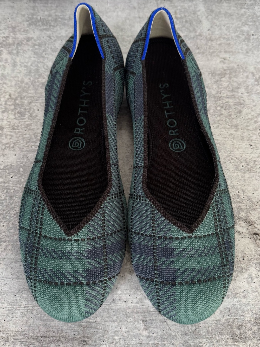 Rothy’s Pine Plaid Textile Tartan Ballet Flat Green Retired Collection Size 11